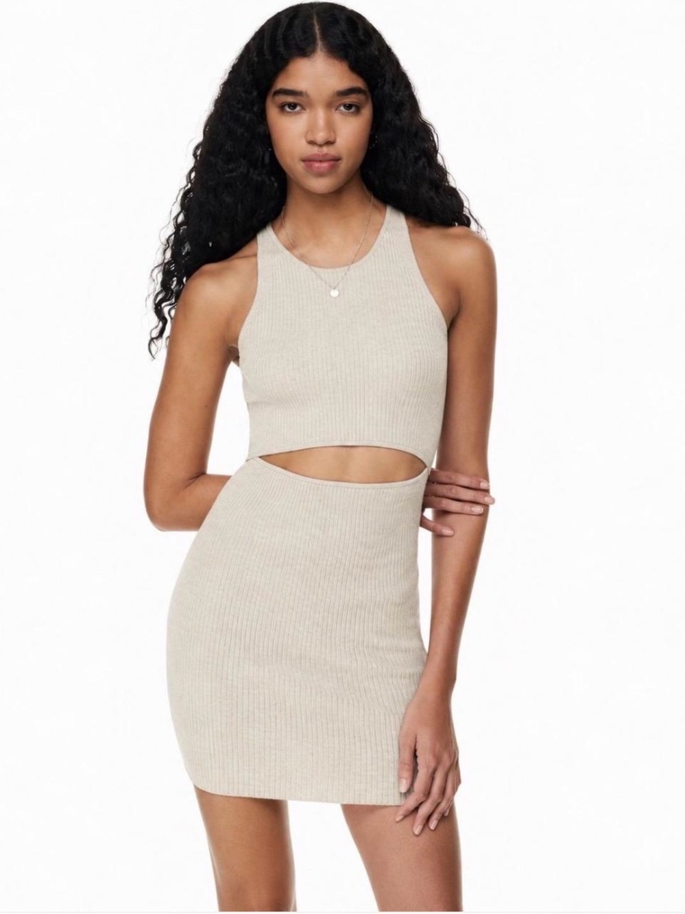 Aritzia WILFRED FREE Bodycon Cut-Out Ribbed Eco Knit Mini Dress Small